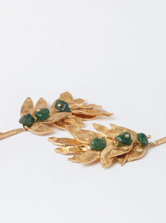 Gold-Toned Earrings With Stones, Green, hi-res