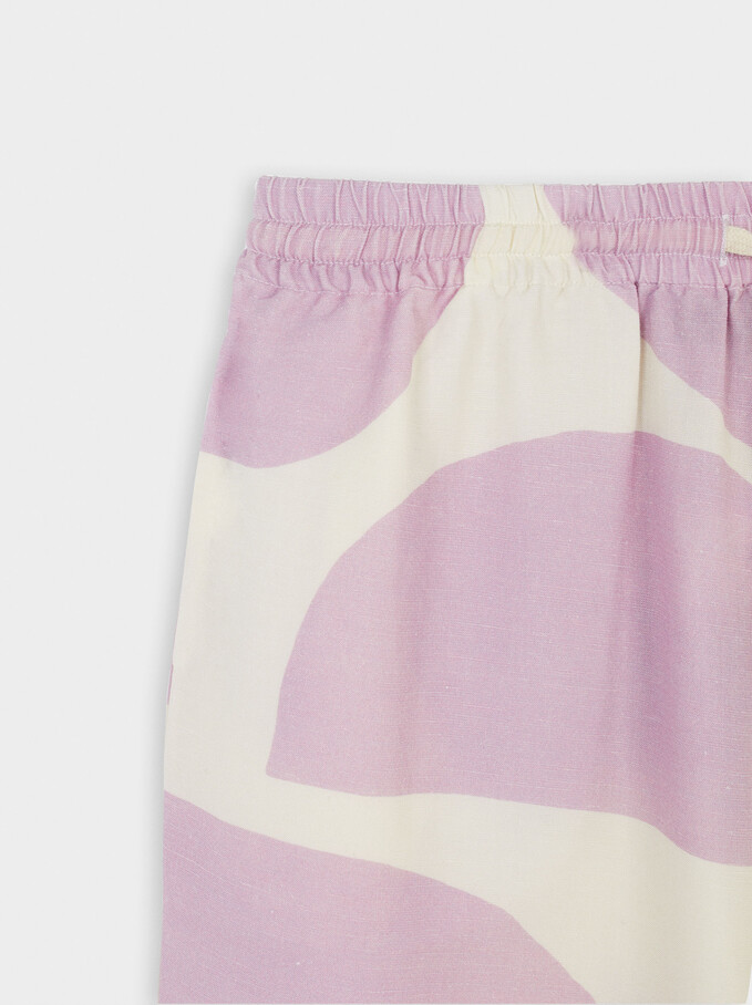 Printed Linen Trousers, Ecru, hi-res
