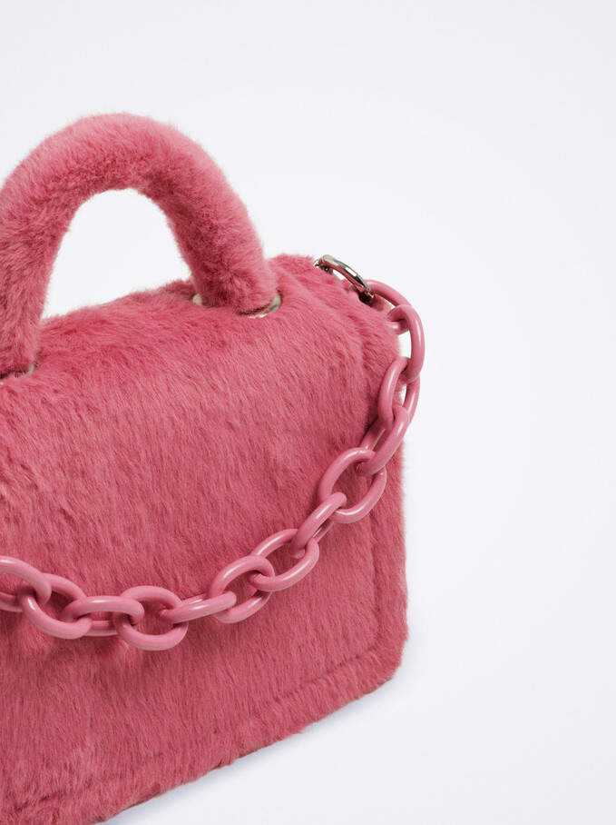 Faux Fur Bag With Chain, Pink, hi-res