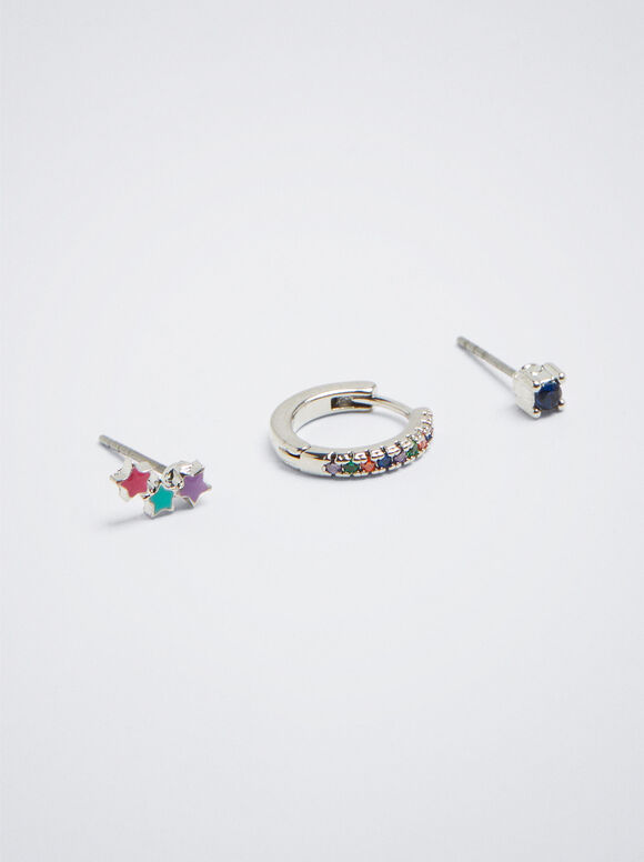 Set Of Earrings With Cubic Zirconia, Multicolor, hi-res