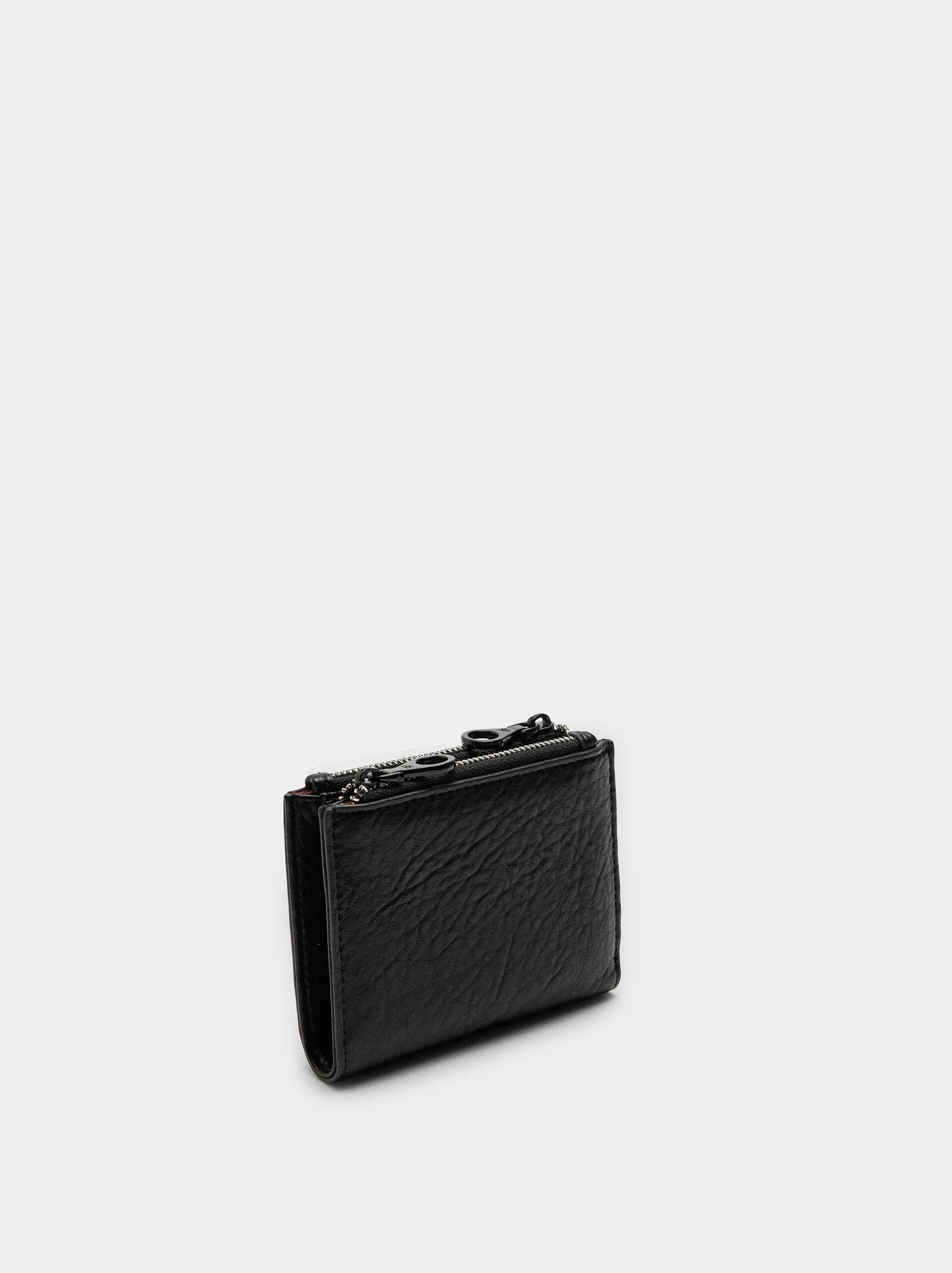 Wallet with texture and double zipper closure image number 2.0