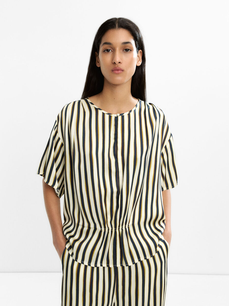 Blouse with stripes and ruched detail