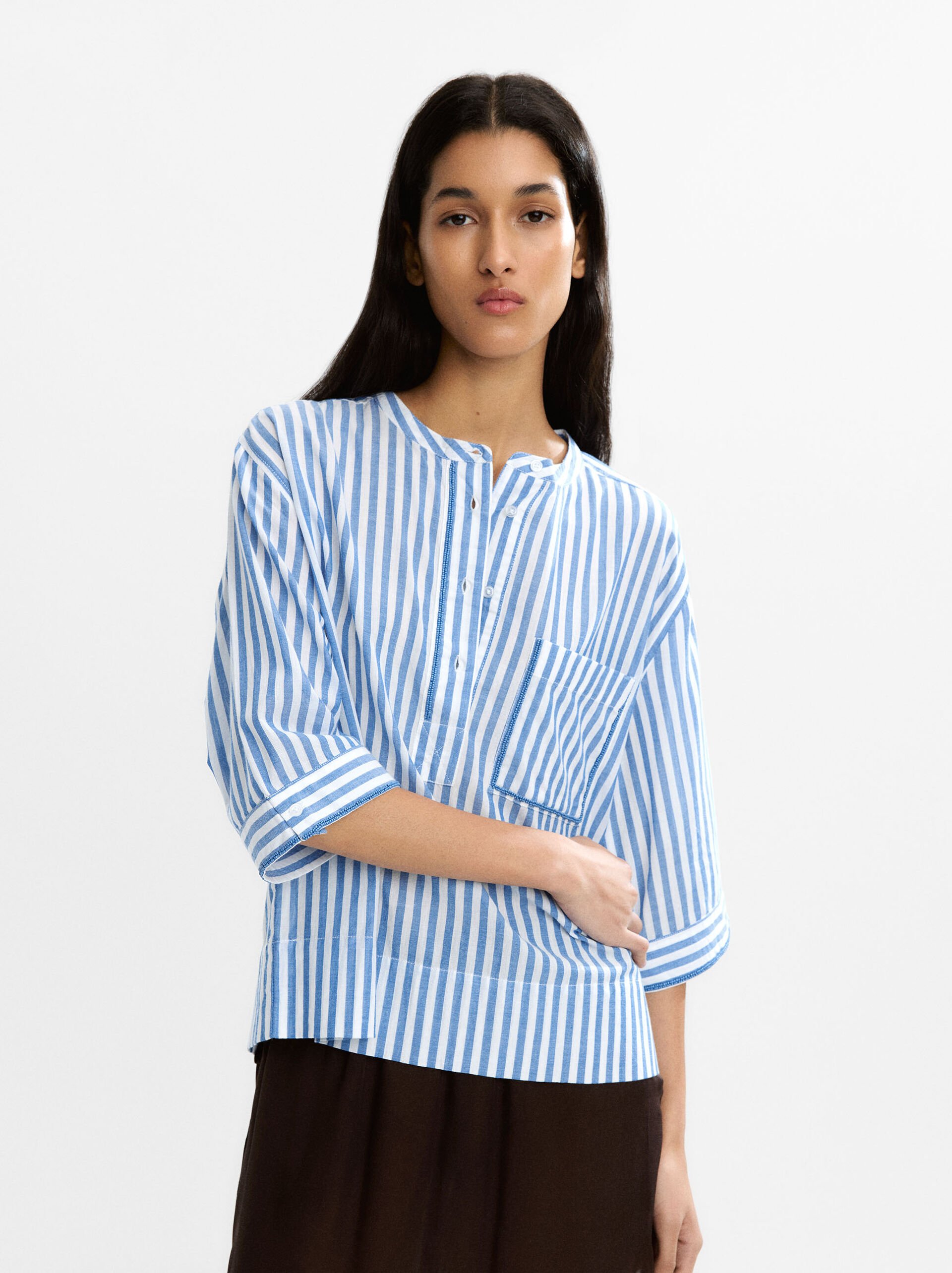 Camicia a righe composta al 100% in cotone image number 2.0