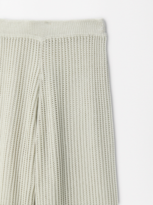 Straight Knit Trousers, Green, hi-res