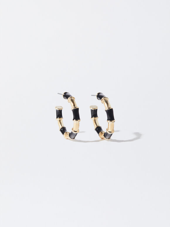 Multicoloured Hoop Earrings, Black, hi-res