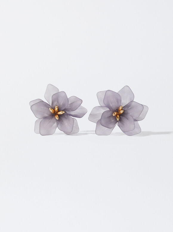 Boucles D'Oreilles Longues Fleur, Violet, hi-res