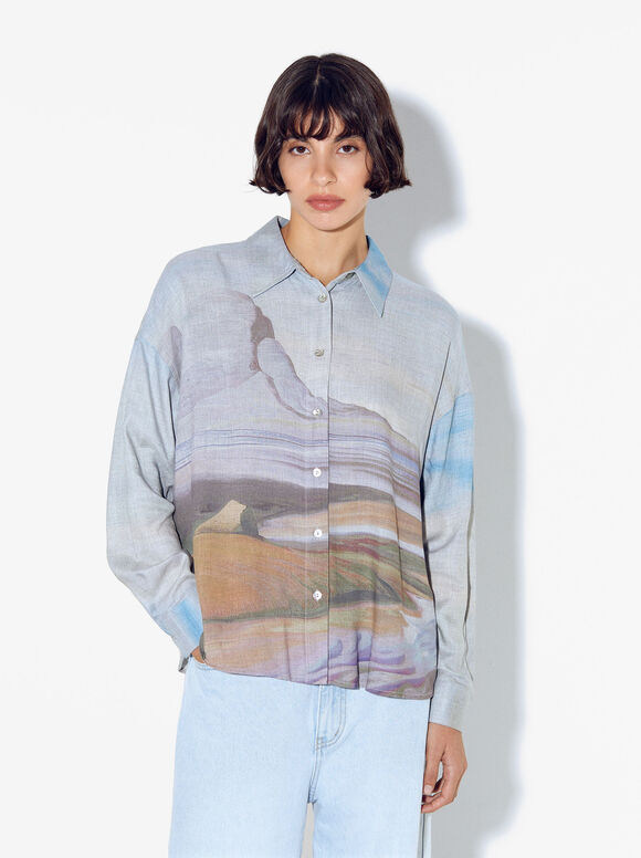 Long Sleeve Printed Shirt, Multicolor, hi-res