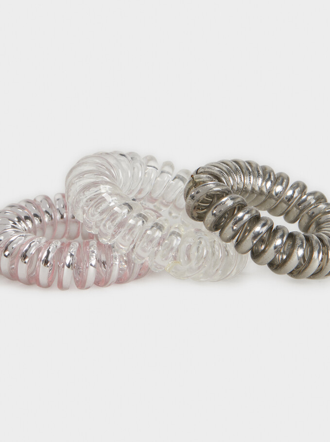 Set Of Metallic Spiral Hair Ties, Multicolor, hi-res