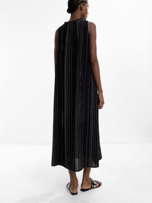 Long dress with multicolor topstitching