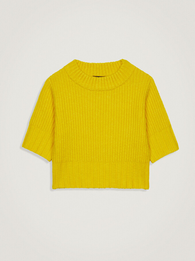 Knitted Crop Top, Yellow, hi-res