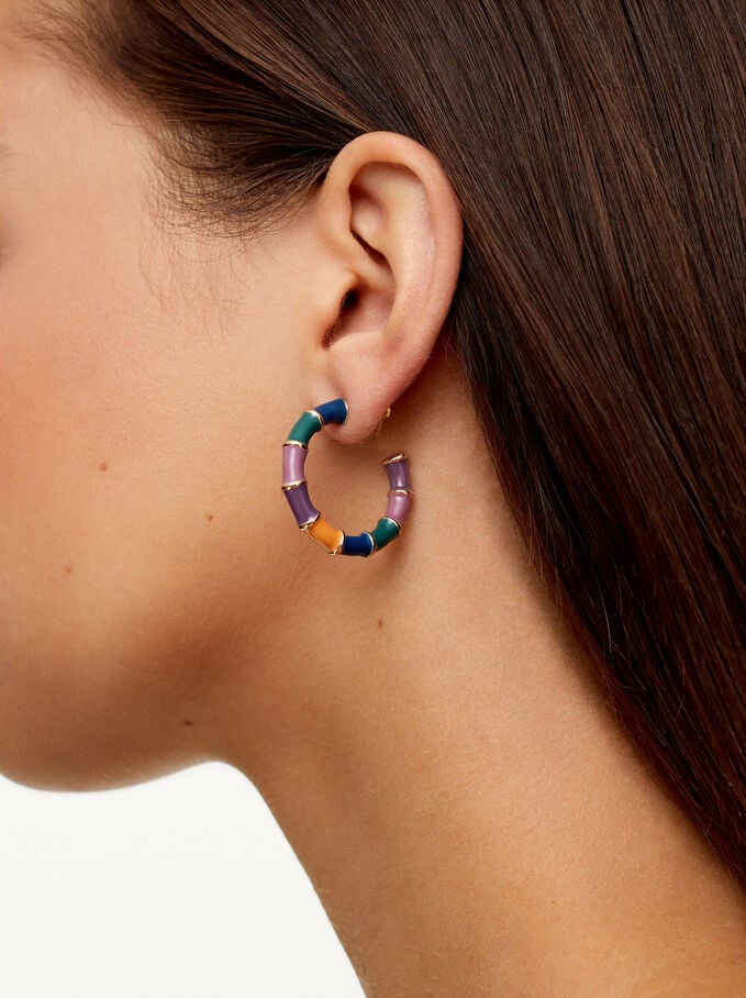 Hoop Earrings With Enamel, Multicolor, hi-res