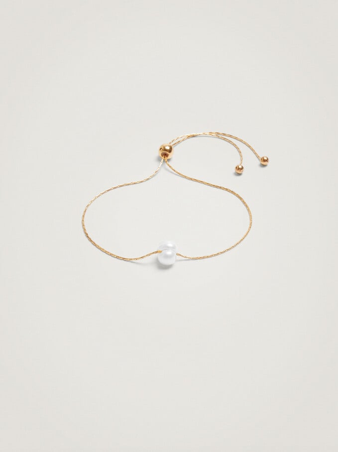 Adjustable Bracelet With Pearl, Golden, hi-res