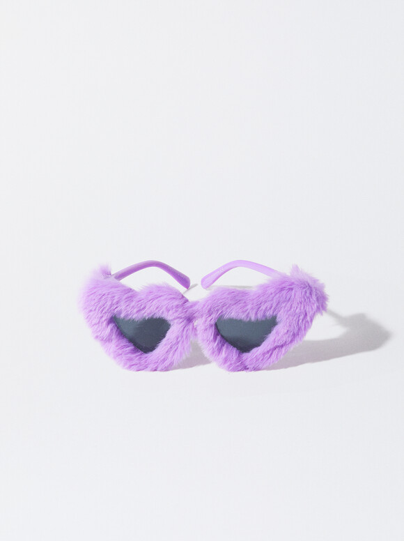 Online Exclusive - Heart Eye Sunglasses With Fur, Violet, hi-res