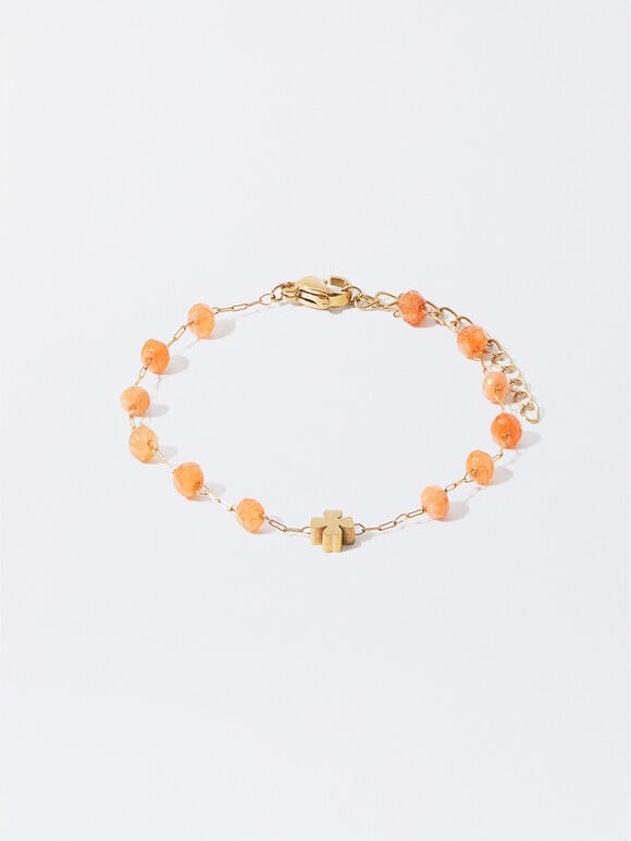 Steel Bracelet With Stones , Orange, hi-res