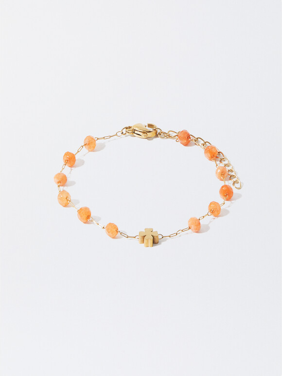 Steel Bracelet With Stones , Orange, hi-res