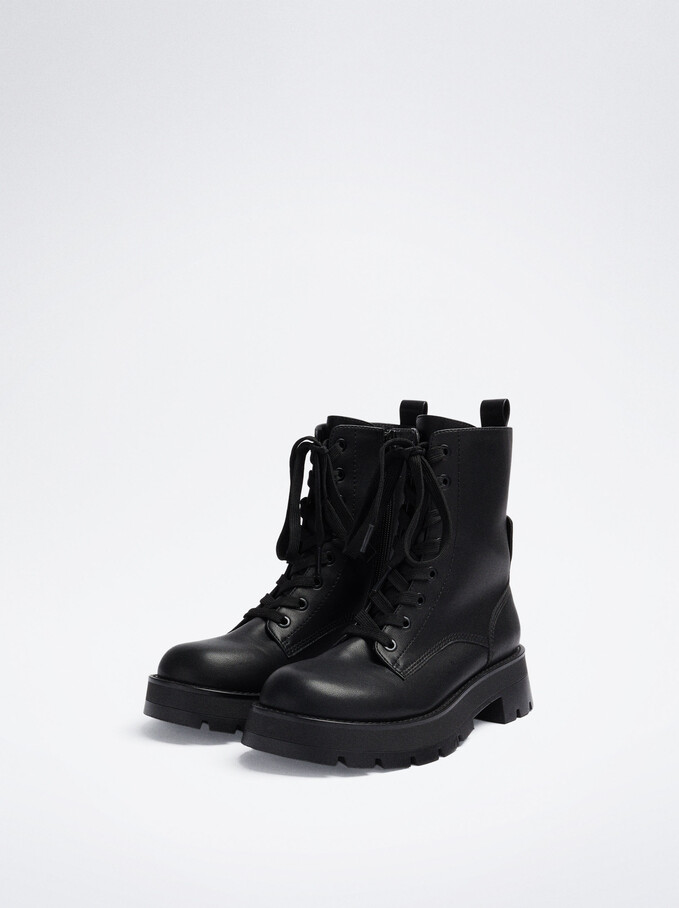 Laces Military Boots, Black, hi-res