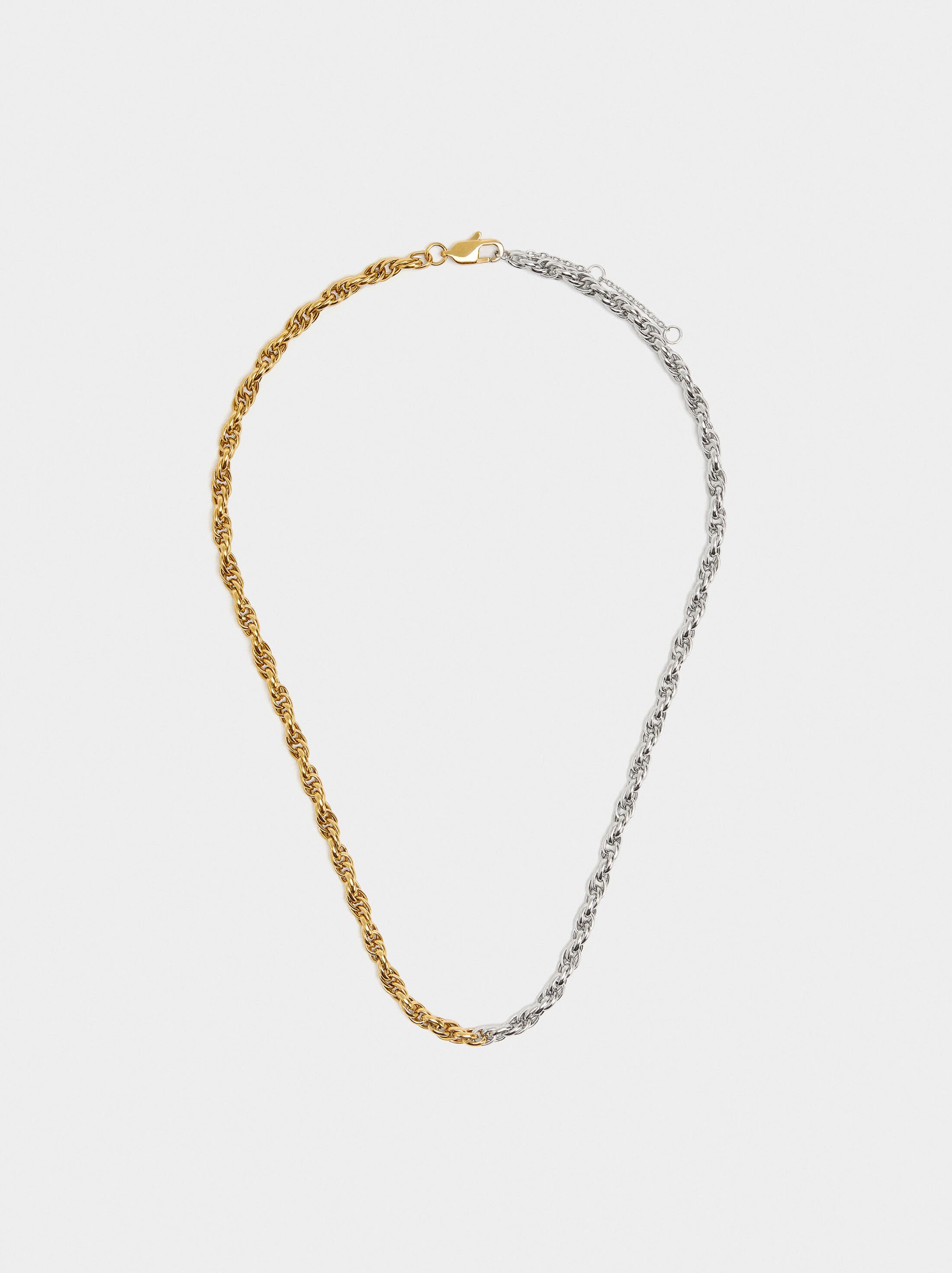 Bicolor necklace with links - stainless steel image number 1.0