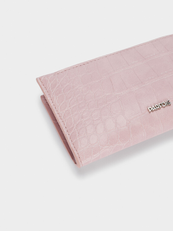Embossed Animal Print Compact Purse, Pink, hi-res