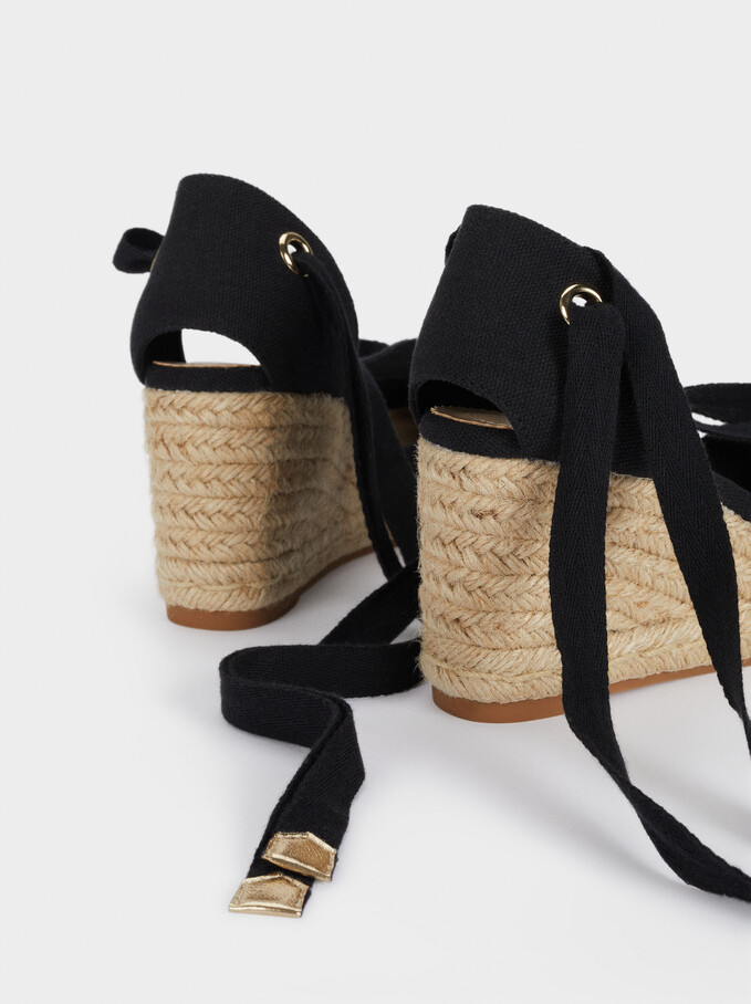 Wedge Strips Sandals, Black, hi-res