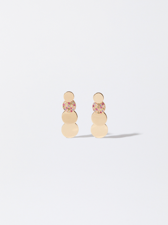 Golden Earrings With Zirconia, Multicolor, hi-res