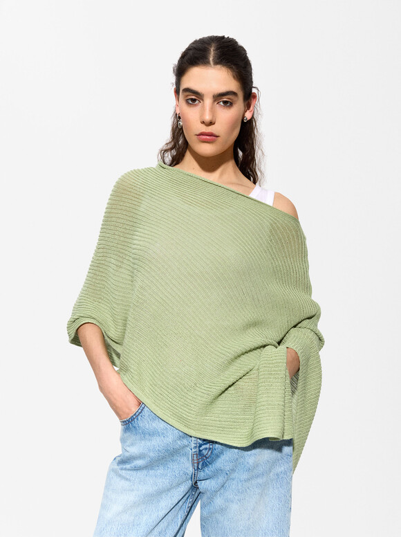 Knitted Cape, Green, hi-res