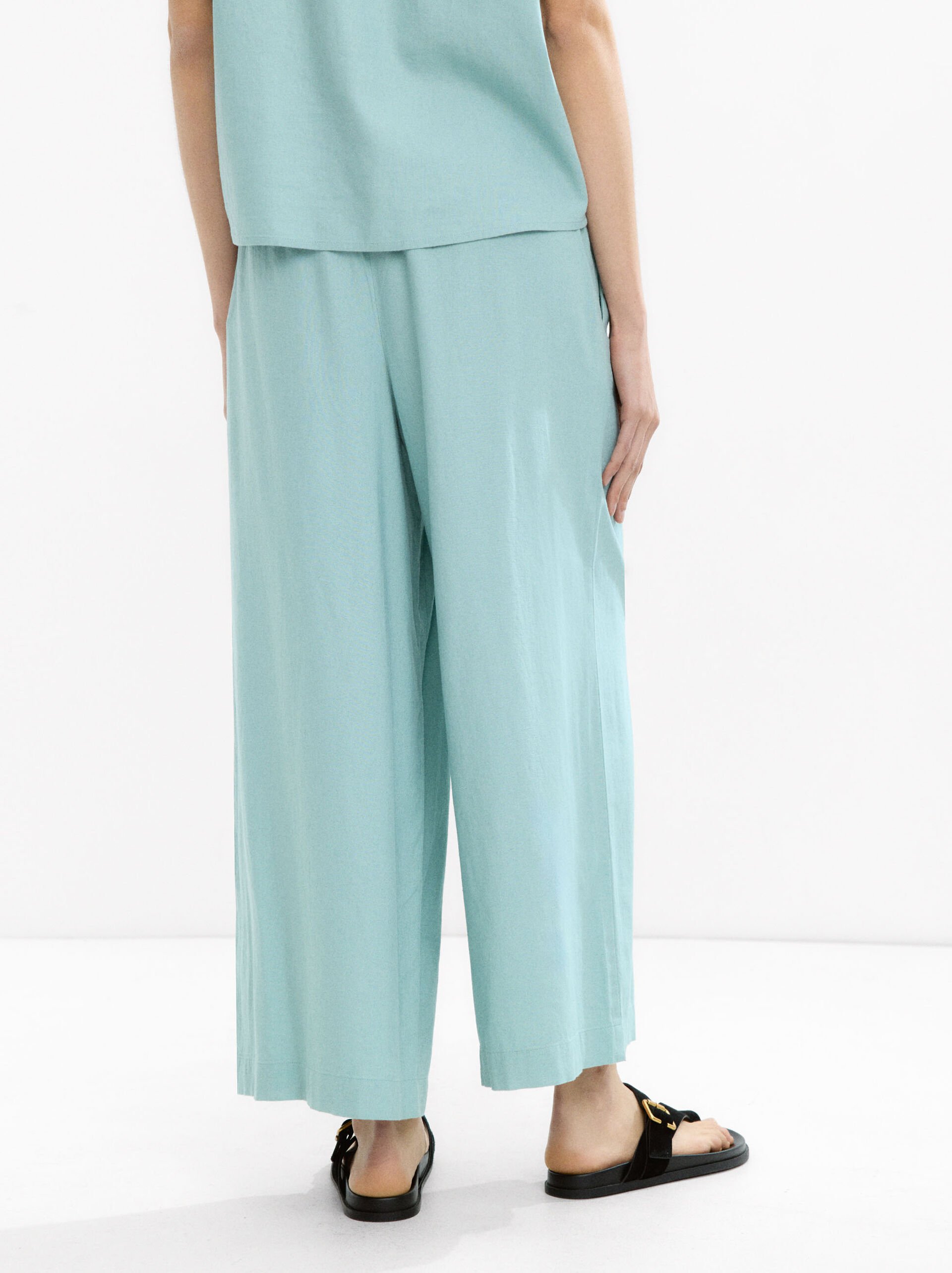 Linen-blend trousers with elastic waistband image number 2.0