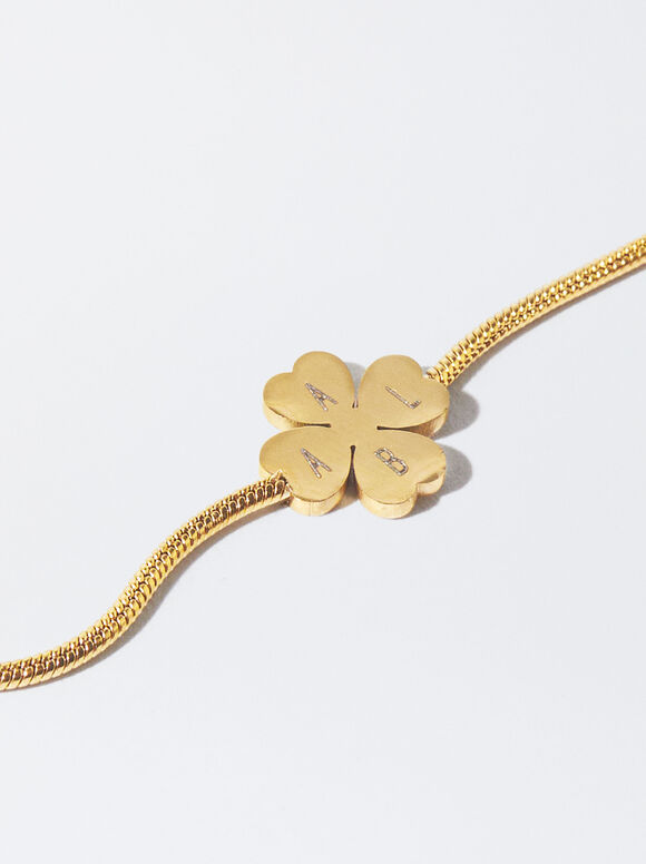 Online Exclusive - Stainless Steel Bracelet With Customisable Clover, Golden, hi-res