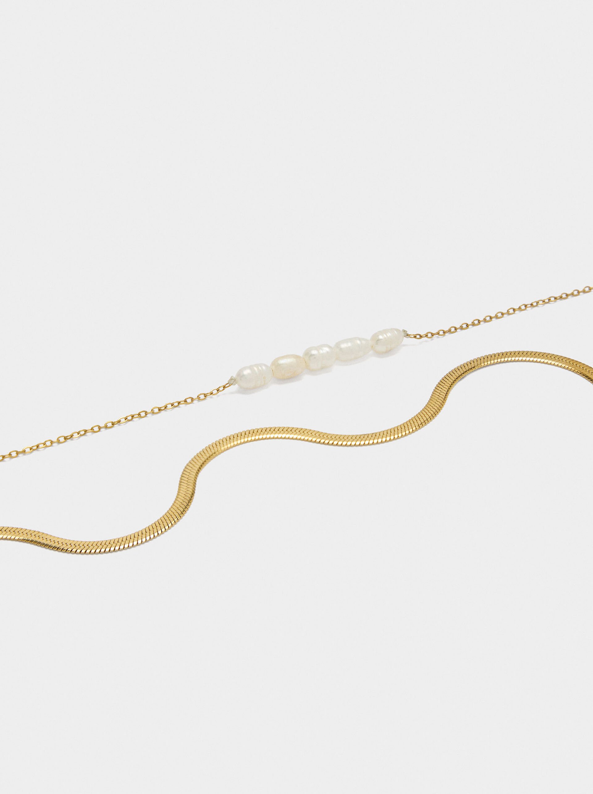 Set of freshwater pearl necklaces – stainless steel image number 1.0