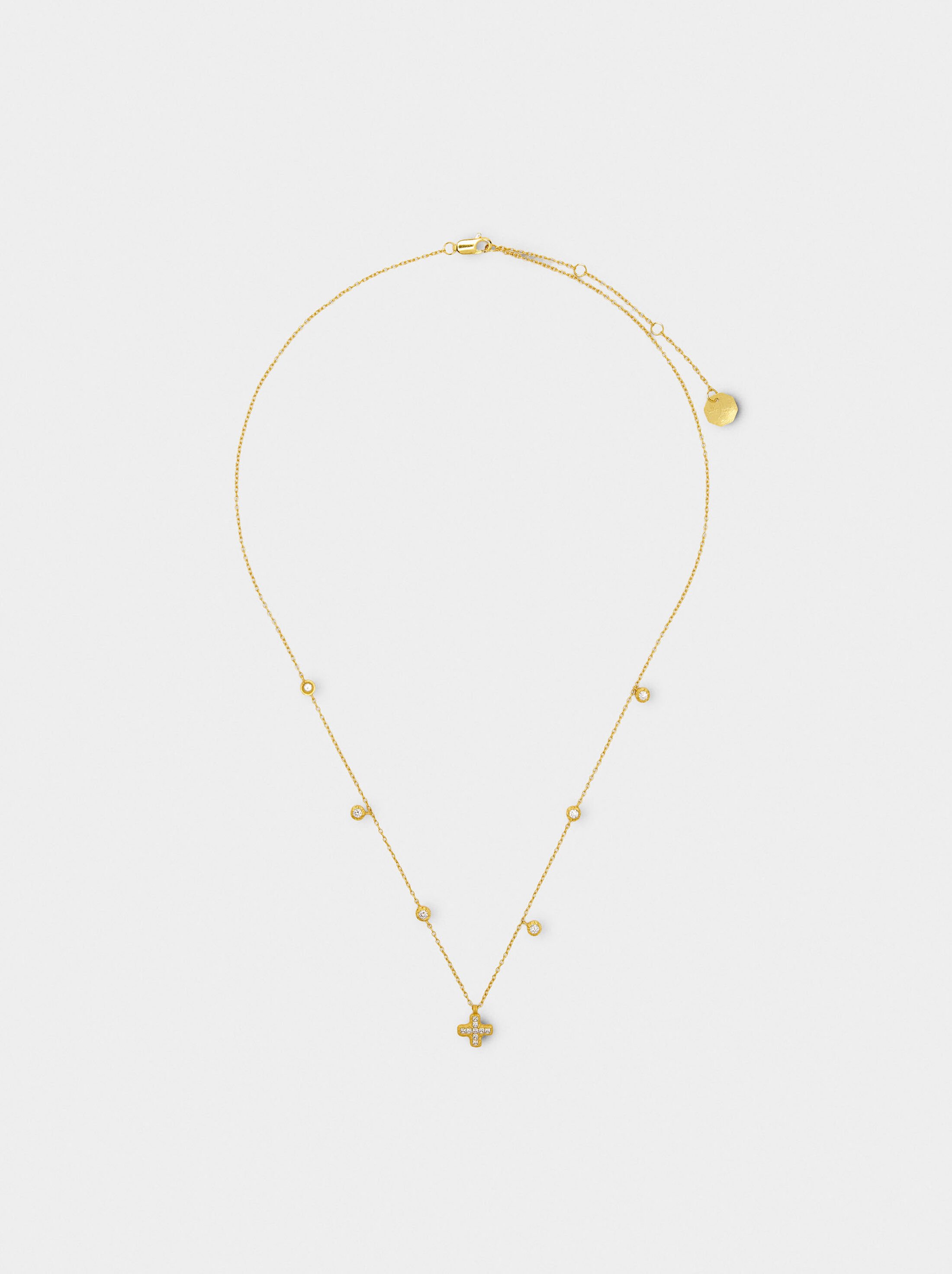 Necklace with cubic zirconia cross pendant - 925 sterling silver image number 1.0