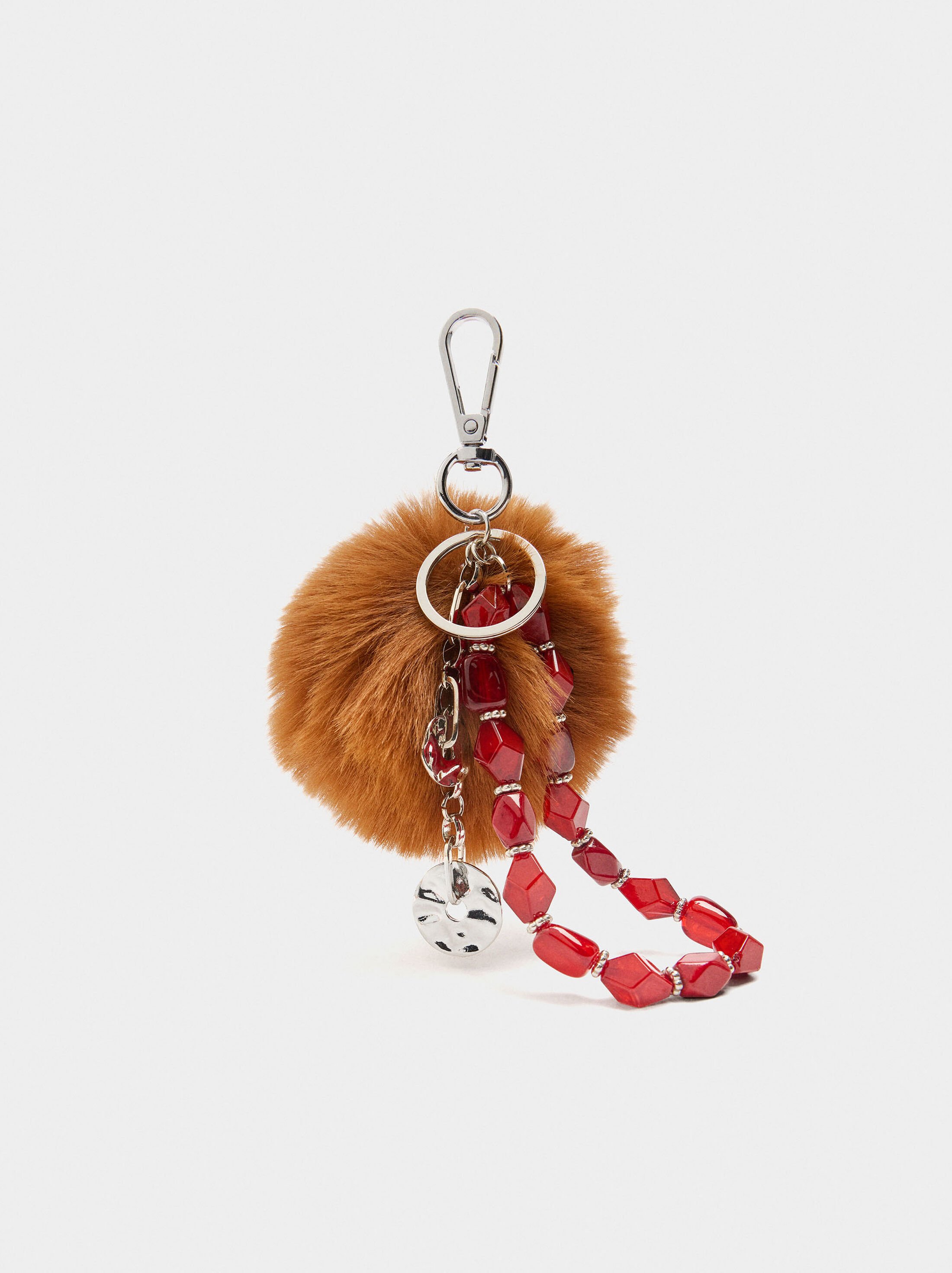 Keychain charm pompom with faceted beads image number 0.0
