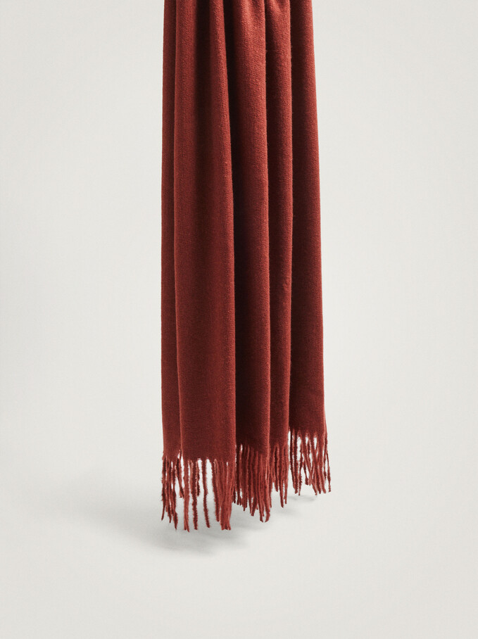 Blanket Scarf With Fringing, Brick Red, hi-res