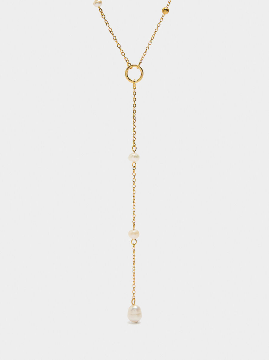 Long necklace with freshwater pearls – stainless steel
