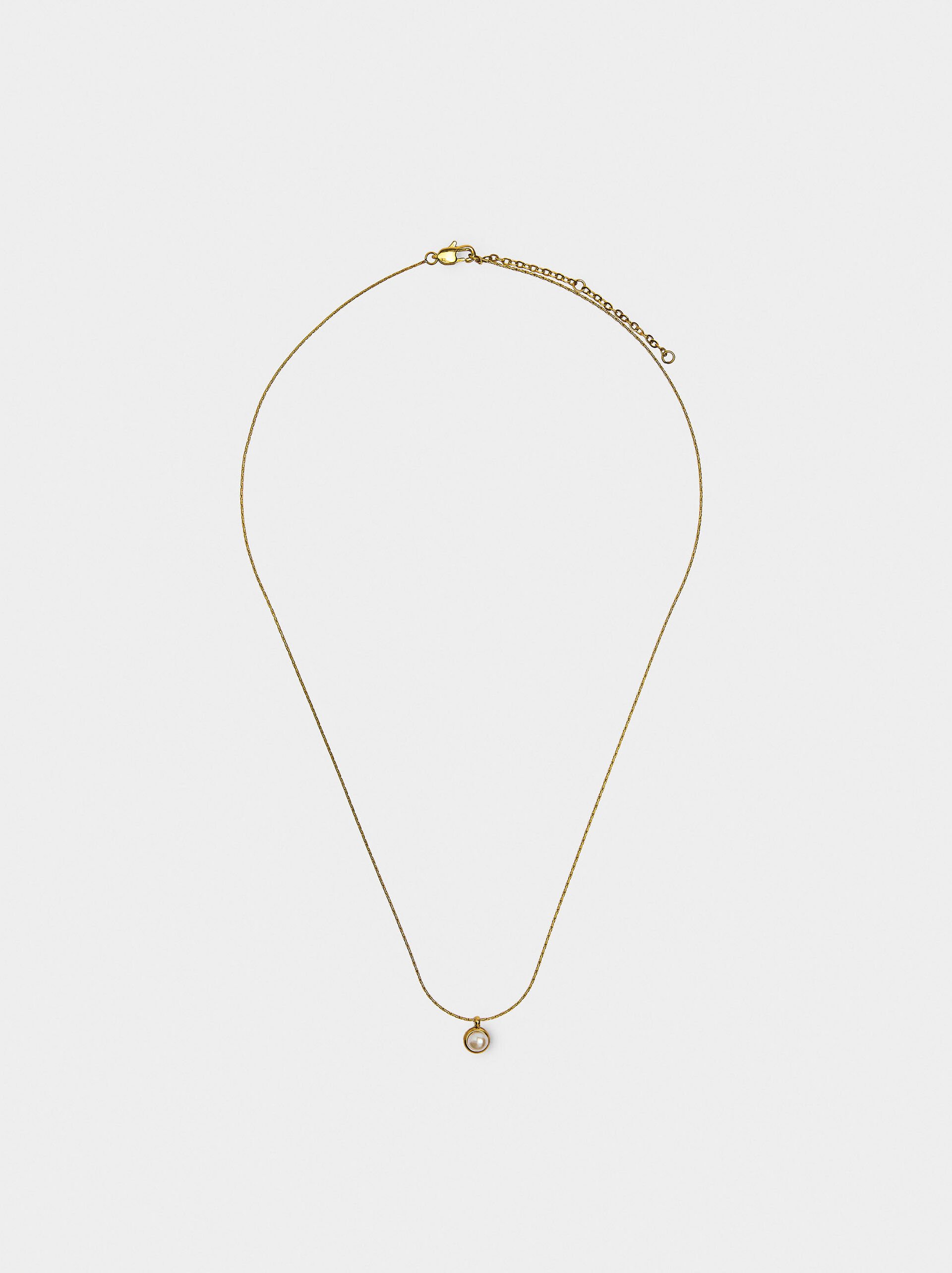 Long necklace with freshwater pearl - stainless steel image number 0.0