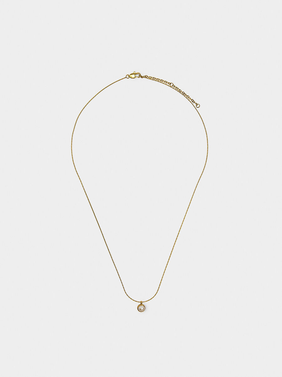 Long necklace with freshwater pearl - stainless steel