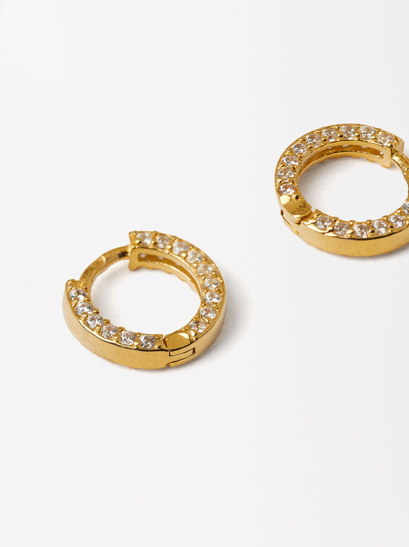 Ohrringe Mit Kristallen Im Kreis - Sterling Silber 925, Golden, hi-res