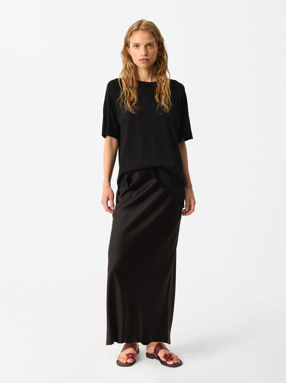 Midi Skirt With Elastic Waistband, , hi-res