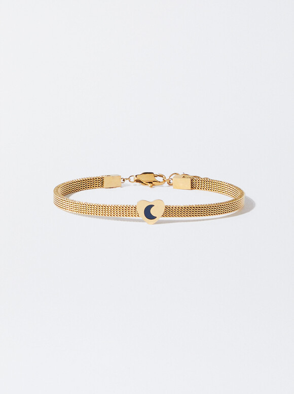 Steel Bracelet With Heart, Navy, hi-res
