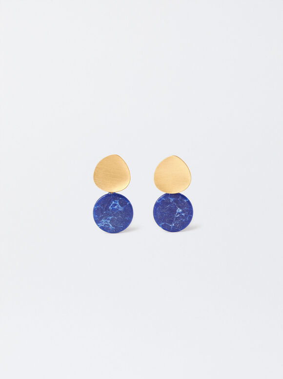 Goldene Ohrringe Mit Harz, Blau, hi-res