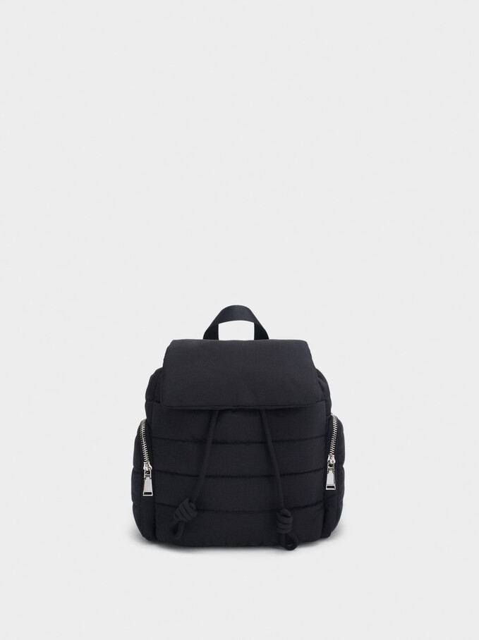 Quilted Nylon Backpack, Black, hi-res