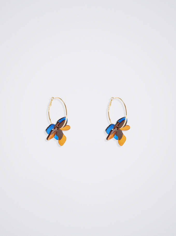 Resin Flower Hoop Earrings, Multicolor, hi-res