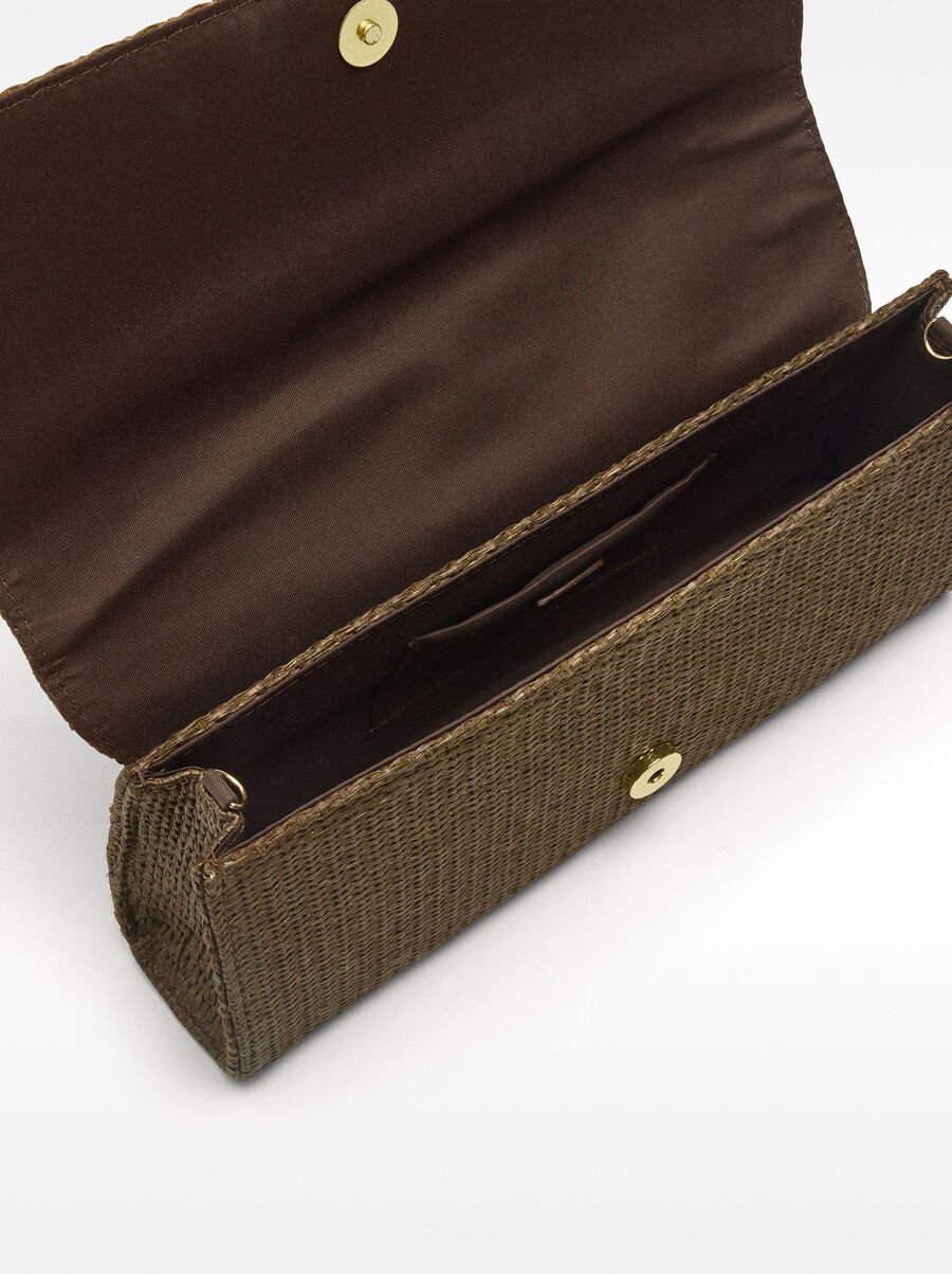 Crossbody bag with straw effect and buckle