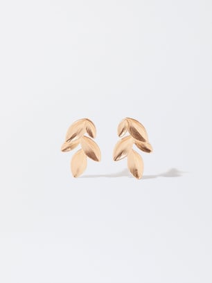 Earrings With Leaves, Golden, hi-res