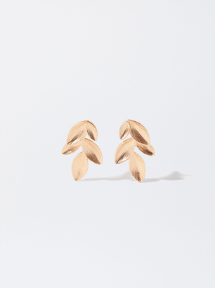 Earrings With Leaves, Golden, hi-res