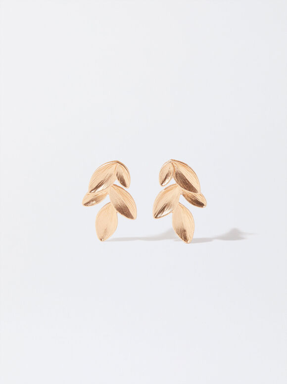 Ohrringe Mit Blättern, Golden, hi-res