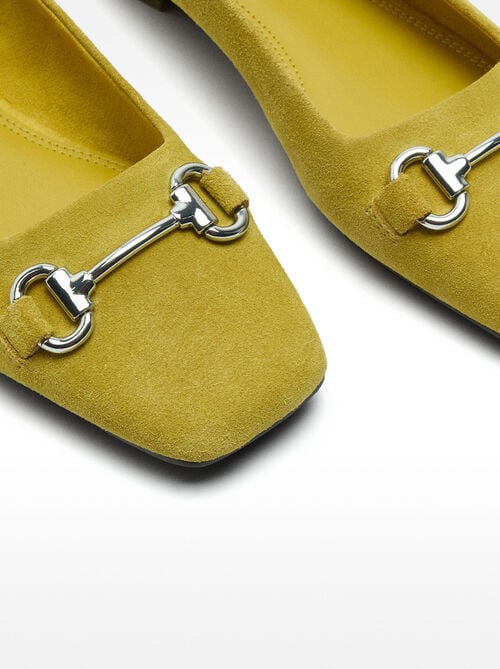 Ankle-strap leather ballet flats