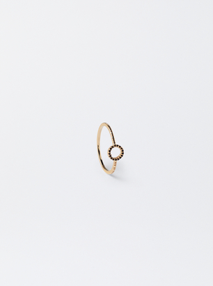 Golden Ring With Zirconia, Black, hi-res