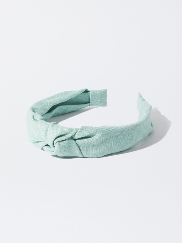 Linen Wide Headband With Knot, Blue, hi-res