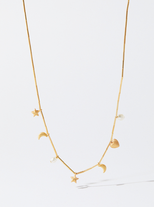 Silver 925 Necklace With Pearls, Golden, hi-res