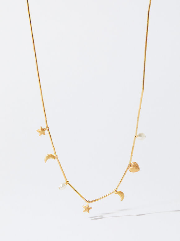 Silver 925 Necklace With Pearls, Golden, hi-res