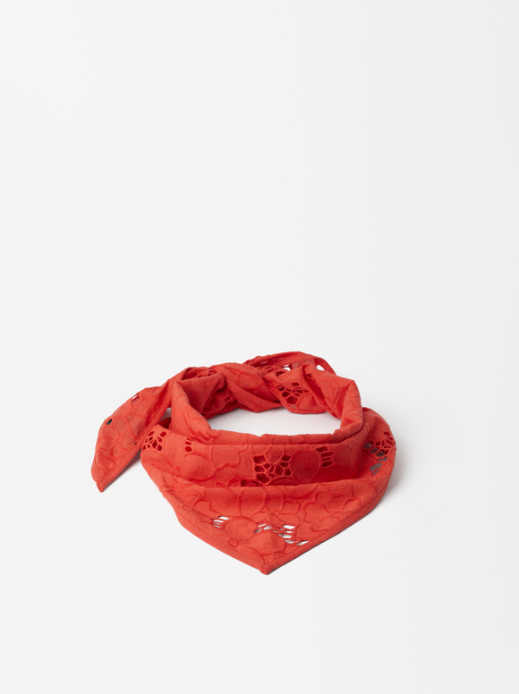 Cotton Square Scarf, Red, hi-res